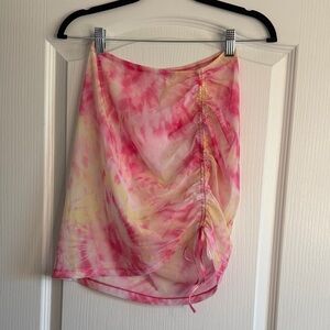 Oh Polly Pink and Yellow Tie-Dye Ruched Swim Cover-up Skirt